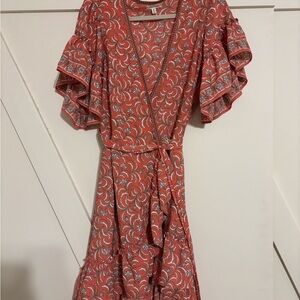 Elegant Coral Wrap Dress